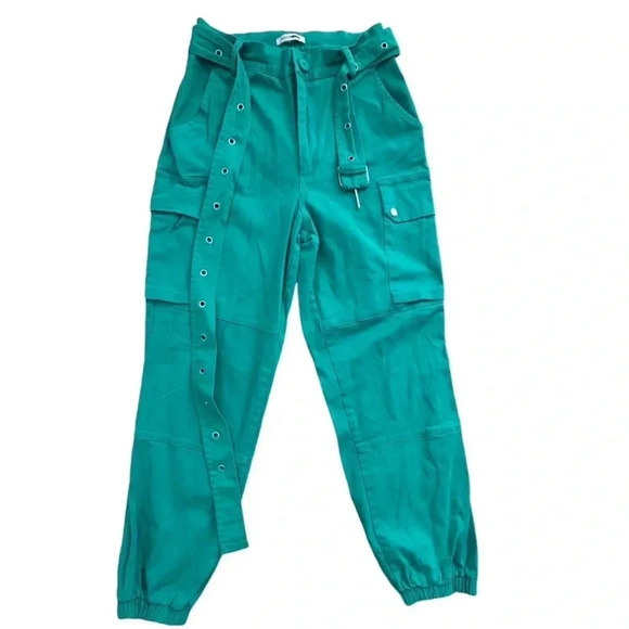 Cargo Green Pants with Belt, Pocket and Cropped/ Full Length High Waisted Jogger - Picture 2 of 15